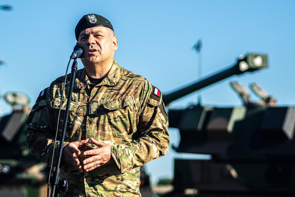 Chief of the General Staff of the Polish Armed Forces, General Wieslaw Kukula addresses a press conference. Early in the morning of 9th August, Poland's armed forces, and those of allies stationed in the country, take part in a rehearsal in preparation for a parade on National Armed Forces Day on the 15th August. Soldiers muster as the sun rises over the Vistula River and march past grandstands prepared for dignitaries. The soldiers were followed by mechanised divisions travelling in tanks and a variety of armoured vehicles. Afterwards, Secretary of State in the Ministry of Defence, Pawel Bejda addresses a post-rehearsal press conference, where he is accompanied by the Chief of the General Staff of the Polish Armed Forces, General Wieslaw Kukula.