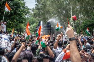 Police fire a water cannon at a crowd during the demonstration. Students staged a march to the state assembly, amplifying ongoing protests against alleged irregularities in examinations conducted by the Jharkhand Public Service Commission and the Jharkhand Staff Selection Commission.