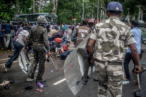 Police officers use batons on protesters during the demonstration. Students staged a march to the state assembly, amplifying ongoing protests against alleged irregularities in examinations conducted by the Jharkhand Public Service Commission and the Jharkhand Staff Selection Commission.
