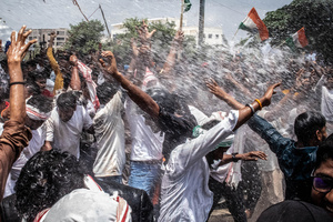 Police use a water cannon on protesting students during a demonstration. Students staged a march to the state assembly, amplifying ongoing protests against alleged irregularities in examinations conducted by the Jharkhand Public Service Commission and the Jharkhand Staff Selection Commission.