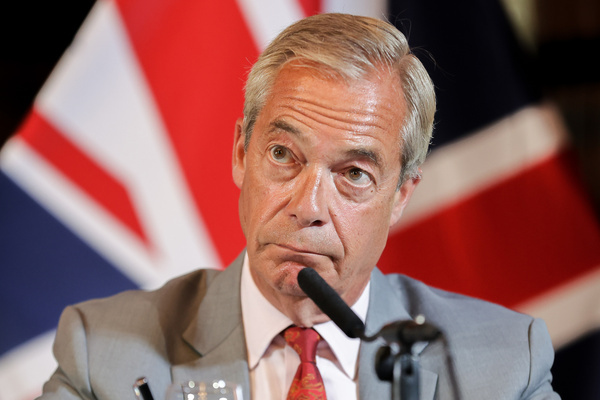 Reform UK leader Nigel Farage attends a press conference setting out plans to remove foreign nationals from British prisons in a bid to ease overcrowding.
