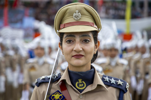 A members of the Indian armed forces stands in formation during a ceremony marking India’s 80th Independence Day at Bakshi Stadium in Srinagar, the summer capital of Jammu and Kashmir. The ceremony included the unfurling of the national flag, a ceremonial parade and cultural performances.