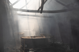 A damaged bookstore interior seen burning after a Russian attack destroying the roof and structures of the Pochaina book market. On the night of August 16, 2026, a massive Russian air strike on Kyiv caused severe destruction and a large-scale fire at the "Pochaina" book market (formerly known as Petrivka) in the Obolon district. The enemy attack completely burned down several rows of trading pavilions containing books and stationery just ahead of the new school year. Emergency response teams worked at the scene to extinguish the blaze, which spread across a vast area. According to preliminary reports from city authorities, at least three people were injured as a result of the overnight attack. The destroyed marketplace had operated in the capital for nearly 30 years and stood as one of the largest hubs for book trade in Ukraine.