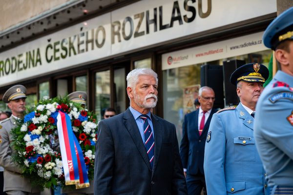 President Petr Pavel seen during a ceremony to commemorate the 58th anniversary of the Soviet and Warsaw Pact invasion in front of the Czech Radio building. Czechs and Slovaks commemorate the 58th anniversary of the Soviet and Warsaw Pact invasion of Czechoslovakia which started on 21st August 1968. The Soviet army occupied Czechoslovakia until 1990.