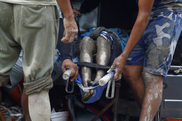 (EDITOR'S NOTE: Image depicts death)
A dead body is seen inside a rescue vehicle as buildings and infrastructure were damaged along the swollen Trishuli River following a massive flash flood triggered by an avalanche of ice and rock in the upper Lhende River on the Tibetan side. The sudden flood swept through communities along the Bhote Koshi and Trishuli river, destroying homes, roads and bridges and leaving a widespread devastation downstream.