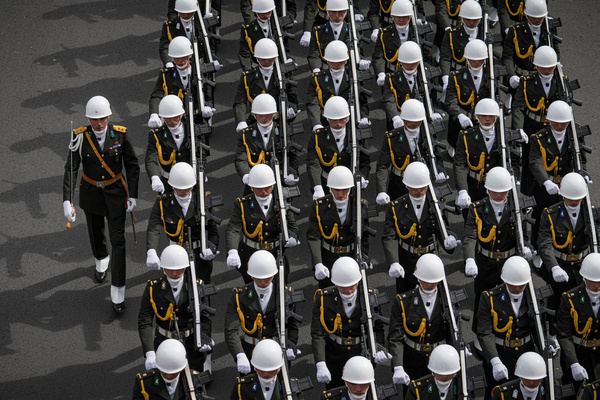 Turkish soldiers are walking during the parade. Members of the Turkish military participated in a parade marking the 104th anniversary of the August 30 Victory Day in Ankara.
