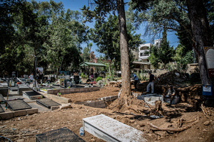 A cemetery in Kfar Roummane, Nabatieh Governorate, southern Lebanon, where recent victims of Israeli airstrikes have been buried. At least 4,381 people were killed and 12,402 wounded by Israeli attacks in Lebanon between March 2 and September 7, 2026, according to Lebanon's ministry of health.