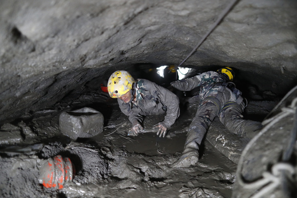 Members of the Nepali Army seen operating inside the Chilime Hydropower Station on the 16th day after the deadly flash flood and mudslide in Rasuwa. According to authorities, six workers are believed to be trapped inside the tunnel.