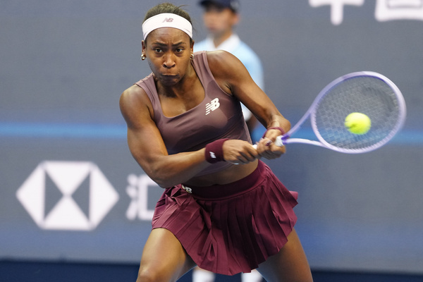 Coco Gauff of the United States in action against Elise Mertens of Belgium during Women's Singles Round of 16 match on day eight of China Open at the National Tennis Center. Elise Mertens won 3-6, 3-6
