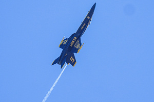 A fighter jet of Blue Angels performs over the skies of San Francisco. Crowds gather along the waterfront to watch the San Francisco Fleet Week Air Show as aircraft, including the U.S. Navy Blue Angels, performed in the skies over the city. The annual event is part of San Francisco Fleet Week, which celebrates the U.S. military and honors the men and women serving in the armed forces.
