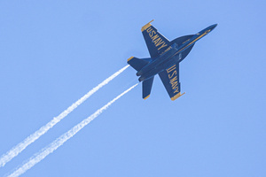 A fighter jet of Blue Angels performs over the skies of San Francisco. Crowds gather along the waterfront to watch the San Francisco Fleet Week Air Show as aircraft, including the U.S. Navy Blue Angels, performed in the skies over the city. The annual event is part of San Francisco Fleet Week, which celebrates the U.S. military and honors the men and women serving in the armed forces.