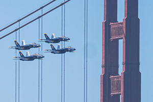 The fighter jets of Blue Angels perform over the skies of San Francisco. Crowds gather along the waterfront to watch the San Francisco Fleet Week Air Show as aircraft, including the U.S. Navy Blue Angels, performed in the skies over the city. The annual event is part of San Francisco Fleet Week, which celebrates the U.S. military and honors the men and women serving in the armed forces.