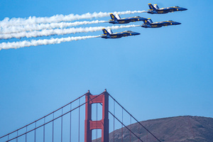 The fighter jets of Blue Angels perform over the skies of San Francisco. Crowds gather along the waterfront to watch the San Francisco Fleet Week Air Show as aircraft, including the U.S. Navy Blue Angels, performed in the skies over the city. The annual event is part of San Francisco Fleet Week, which celebrates the U.S. military and honors the men and women serving in the armed forces.