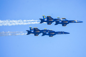 The fighter jets of Blue Angels perform over the skies of San Francisco. Crowds gather along the waterfront to watch the San Francisco Fleet Week Air Show as aircraft, including the U.S. Navy Blue Angels, performed in the skies over the city. The annual event is part of San Francisco Fleet Week, which celebrates the U.S. military and honors the men and women serving in the armed forces.