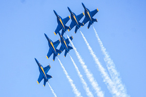 The fighter jets of Blue Angels perform over the skies of San Francisco. Crowds gather along the waterfront to watch the San Francisco Fleet Week Air Show as aircraft, including the U.S. Navy Blue Angels, performed in the skies over the city. The annual event is part of San Francisco Fleet Week, which celebrates the U.S. military and honors the men and women serving in the armed forces.