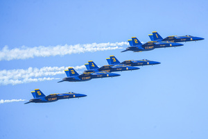 The fighter jets of Blue Angels perform over the skies of San Francisco. Crowds gather along the waterfront to watch the San Francisco Fleet Week Air Show as aircraft, including the U.S. Navy Blue Angels, performed in the skies over the city. The annual event is part of San Francisco Fleet Week, which celebrates the U.S. military and honors the men and women serving in the armed forces.