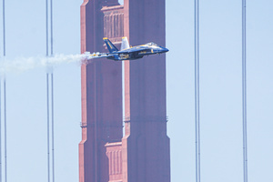 A fighter jet of Blue Angels performs over the skies of San Francisco. Crowds gather along the waterfront to watch the San Francisco Fleet Week Air Show as aircraft, including the U.S. Navy Blue Angels, performed in the skies over the city. The annual event is part of San Francisco Fleet Week, which celebrates the U.S. military and honors the men and women serving in the armed forces.