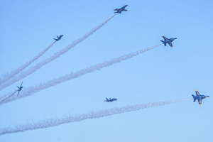 The fighter jets of Blue Angels perform over the skies of San Francisco. Crowds gather along the waterfront to watch the San Francisco Fleet Week Air Show as aircraft, including the U.S. Navy Blue Angels, performed in the skies over the city. The annual event is part of San Francisco Fleet Week, which celebrates the U.S. military and honors the men and women serving in the armed forces.