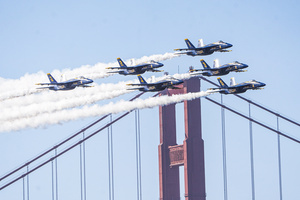 The fighter jets of Blue Angels perform over the skies of San Francisco. Crowds gather along the waterfront to watch the San Francisco Fleet Week Air Show as aircraft, including the U.S. Navy Blue Angels, performed in the skies over the city. The annual event is part of San Francisco Fleet Week, which celebrates the U.S. military and honors the men and women serving in the armed forces.