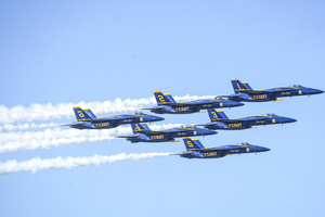 The fighter jets of Blue Angels perform over the skies of San Francisco. Crowds gather along the waterfront to watch the San Francisco Fleet Week Air Show as aircraft, including the U.S. Navy Blue Angels, performed in the skies over the city. The annual event is part of San Francisco Fleet Week, which celebrates the U.S. military and honors the men and women serving in the armed forces.