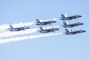 The fighter jets of Blue Angels perform over the skies of San Francisco. Crowds gather along the waterfront to watch the San Francisco Fleet Week Air Show as aircraft, including the U.S. Navy Blue Angels, performed in the skies over the city. The annual event is part of San Francisco Fleet Week, which celebrates the U.S. military and honors the men and women serving in the armed forces.