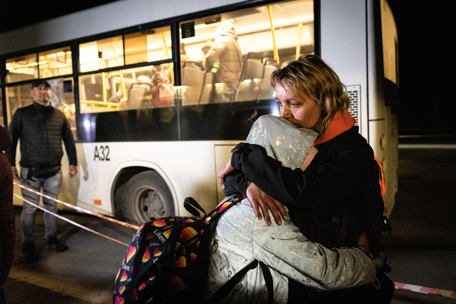 Mariya comforts her daughter Sophia (9) after evacuating from Mariupol to Zaporizhia on Sunday night. United Nations and The Red Cross has now evacuated over 300 civilians from Russia controlled Mariupol, as the last wave of Azovstal evacuees reach safety in Ukraine controlled Zaporizhia on Sunday night. Ukraine President Zelenskiy said on Saturday, the first phase of evacuation from MariupolÃ«s last stronghold, Azovstal have been completed. According to the United Nations, more than 11 million people are believed to have fled their homes in Ukraine since the conflict began, with 7.7 million people displaced inside their homeland.