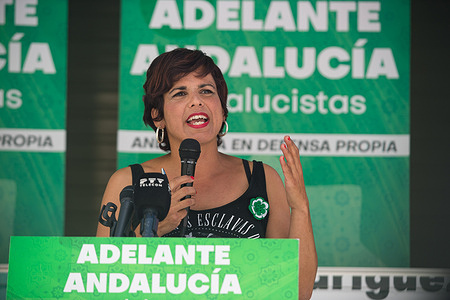 Andalusian of 'Adelante Andalucía' left party leader Teresa Rodriguez and candidate for Andalusian elections to Andalusian government is seen delivering a speech during a rally to the Andalusian electoral campaign at El Perchel neighborhood . After announcing regional elections in Andalusia are to be held on the 19th of June, the main political parties have started holding events and rallies in different cities in Andalusia. Several media polls place the Andalusian Popular Party in the lead, despite the rise of the Spanish far-right party VOX. Parties on the left of the political spectrum are fragmented.