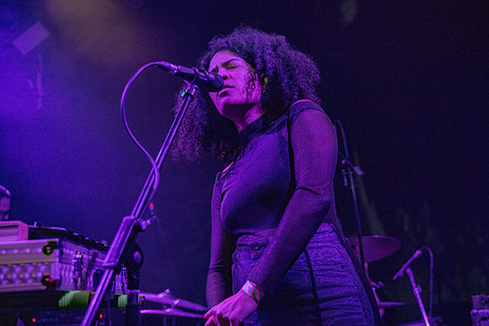 Anna Bassy, ​​singer of Julie's Haircut, on stage at the Locomotiv in Bologna. They performed in Bologna on Thursday, January 15, 2026, at the Locomotiv Club. The concert was part of the tour to promote their tenth album, Radiance Opposition, which was released at the end of 2025.