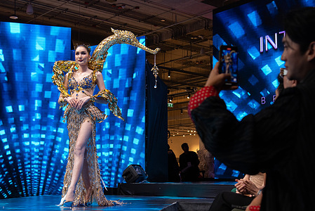 Preeyakorn Pohnprom from Thailand performs on stage during the Miss International Queen 2025 - National Costume & Talent Quest round at the EmSphere mall in Bangkok. The Miss International Queen 2025 final round will hold at the Tiffany's show in Pattaya, Chonburi on August 20,2025.