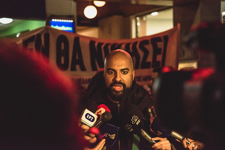 Isaiah Matiaba, who plays Judas in the show, makes a statement outside the theater.

Actors demonstrated outside the Acropolis Theater, in support of their fellow actors in the play "Jesus Christ, Superstar". 

The Metropolit of Kythera is suing actors from the Jesus Christ Superstar show for blasphemy and asks for the total interruption of their activity as they claim the actors are from a Hippie community, and the show contain ‘a severe defamation of the Orthodox religion and extreme blasphemy’.