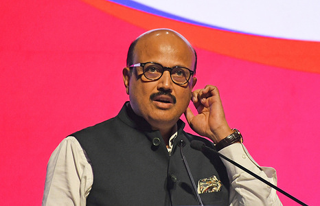 Rajesh Agarwal, Commerce Secretary Ministry of Commerce and Induatry Government of India seen speaking during the Global Fintech Fest (GFF). The 7th edition of Global Fintech Fest is being held from 8-11th September 2026, a global platform to encourage major stakeholders of Fintech firms, who gathered to share and exchange ideas, and innovation in banking, finance, artificial intelligence, digital payments, startups, and new technologies.