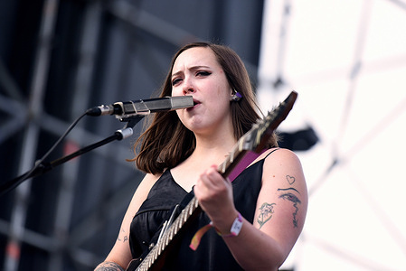 Swiss singer Sophie Allison seen performing with her band Soccer Mommy at Vida 2022 Festival in Vilanova i la geltru. Sophie Allison was born in Zürich Switzerland in 1997 and grew up in Nashville, Tennessee. She attended Nashville School of the Arts, a specialty high school where she studied guitar and played in the swing band. She is the leader of the indie music group Soccer Mommy.
