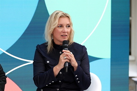 Maria Zakharova, Director Department of Information and the Press, Ministry of Foreign Affairs of the Russian Federation attends a press conference dedicated to the announcement of the exhibition "The Magic of Purple Clay Yixing ceramics of Zisha" at the XI St. Petersburg International Forum of United Cultures.