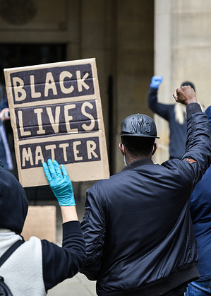 A protesters holds a placard that says Black lives matter during the demonstration.
Hundreds of people together with the members of the Fire & Rescue service took to the streets in solidarity with the Black Lives Matter march following the killing of George Floyd, a black man who died in police custody in Minneapolis.