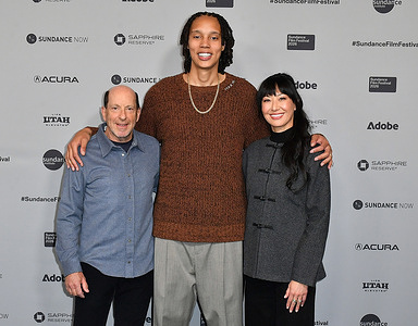 Lindsay Kagawa Colas, Brittney Griner, and Jon Liebman attend "The Brittney Griner Story " Premiere during the 2026 Sundance Film Festival at The Ray Theatre