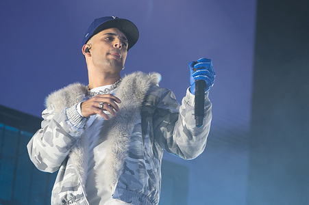 the artist Fernando Costa performs during a performance at the Movistar Arena