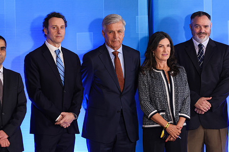 Candidate Harold Mayne-nicholls (center) arrives at the Last Presidential Debate 2025, prior to the elections.