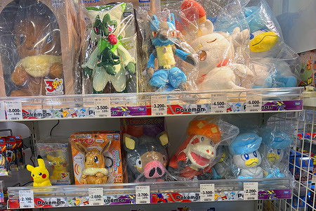 Pokemon toys known as Pocket Monsters seen displayed for sale at a large shopping center where they remain popular among both children and adults.