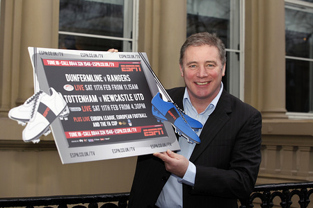 Rangers manager Ally McCoist advertises ESPN channel's live coverage of Dunfermline vs Rangers on Saturday. Interviews, filming and pictures at event which is in place of McCoist's regular pre-match press conference.