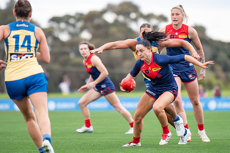 Sinead Goldrick of Melbourne FC seen in action during the Round 7 game of the AFLW between Melbourne Demons and Gold Coast SUNS at Casey Fields. Final score Melbourne Demons 93 : 6 Gold Coast SUNS