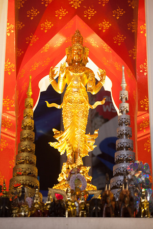 A view of the Trimurti Shrine in Bangkok.
Thai and tourists pay their respect to Trimurti, the god of love, with red roses, and in the hope that they’ll meet their eternal sweethearts, in Valentine’s Day.