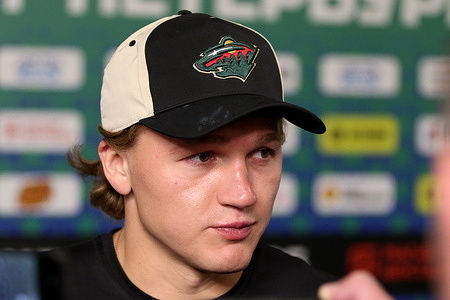 Kirill Kaprizov seen during the Press approach before the 2026 Hockey All-Star Game, Sergachev's Team vs. Panarin's Team in the Saint Petersburg, SKA Arena.
