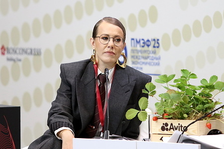 Ksenia Sobchak, TV Anchor, Journalist, Public Figure during the Where Are You, People? The Attention Economy, session of the XXVIII St. Petersburg International Economic Forum at the Expoforum Convention and Exhibition Center.