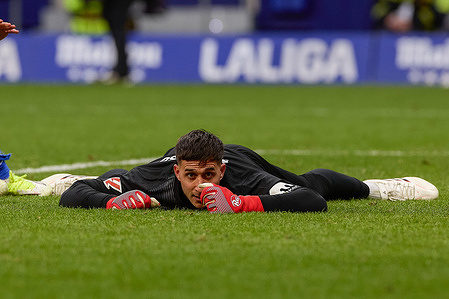 Juan Musso of Atletico Madrid seen in action during the LaLiga EA Sports 2025/2026 week 28 football match between Atletico Madrid and Getafe CF at Riyadh Air Metropolitano stadium. Final score: Atletico Madrid 1:0 Getafe CF.
