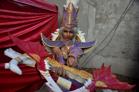 A cosplayer seen posing for a photo during the eighth edition of 'Mumbai Comic Con 2018' at Bombay Exhibition Center in Mumbai.