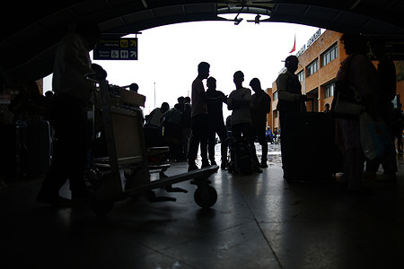 Passengers bid farewell before departure as airports reopen on Thursday, September 11, 2025, the fourth day of an army-imposed curfew. The Gen Z protests, fueled by anger over corruption, the social media ban, and the killing of more than 19 youths, forced Prime Minister K.P. Sharma Oli to resign. The country remains under army control amid escalating unrest.