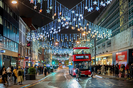 View of Oxford Street with Christmas lights switched on in London. On some Streets in London Christmas lights were switched on November 2nd. The UK has been warned of the possibility of rolling blackouts this winter in the unlikely scenario that power supplies run out. Oxford Street shopping area regularly has a dazzling display on display throughout the day and night. However, this year, in an attempt to use less energy and save money, they will only turn on from 3:00 p.m. m. until 11:00 p.m.