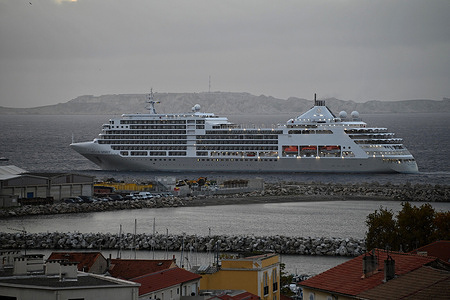 The passenger cruise ship Silver Spirit arrives at the French Mediterranean port of Marseille.