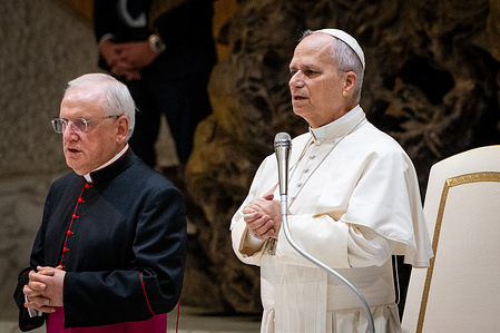 Pope Leo XIV leads his traditional Wednesday General Audience in Paul VI Audience Hall in Vatican City.