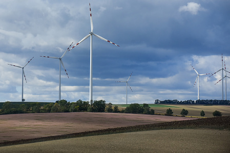 A view of wind turbines on the outskirts of Vienna.